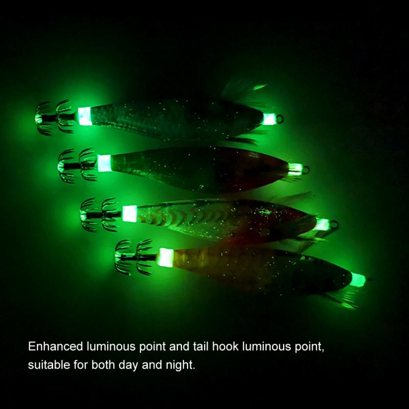 Рыболовная приманка для деревянных креветок с батареей, 7 шт., 10 см, крючок для кальмара, наживка для осьминога, джиги для кальмаров, приманки для каракатиц, искусственный воблер, жесткая приманка