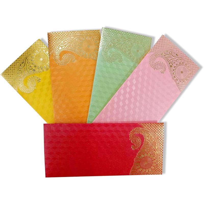 Accuprints Pack Of 10 Envelopes, Colourful Designer Shagun Lifafa/Money Gift Envelope With Golden Ambi For Gifting Money