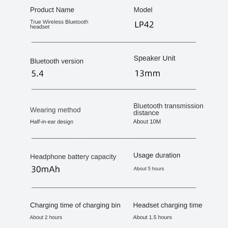 Оригинальные беспроводные Bluetooth 5,4 наушники Lenovo LP42, музыкальные наушники-вкладыши со сверхдлительным сроком службы батареи, IP6, пылезащитные наушники