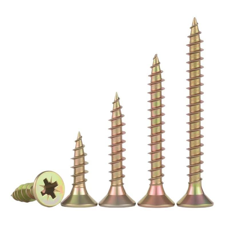 100pcs Zinc Plated Pozi Chipboard Screw DIN Screws M3/3.5/4 Thread Countersunk Flat Head Fiberboard Screws Drywall Self Tapping Chipboard Screw
