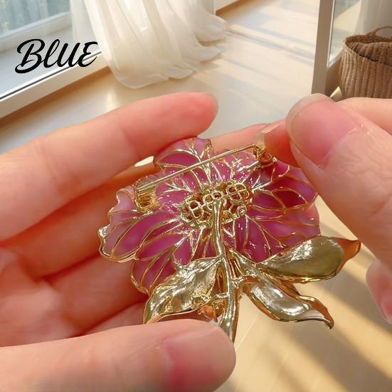 Sweater Brooch Pin Women Sparkling Rhinestones Enamel Peony Shape Lapel