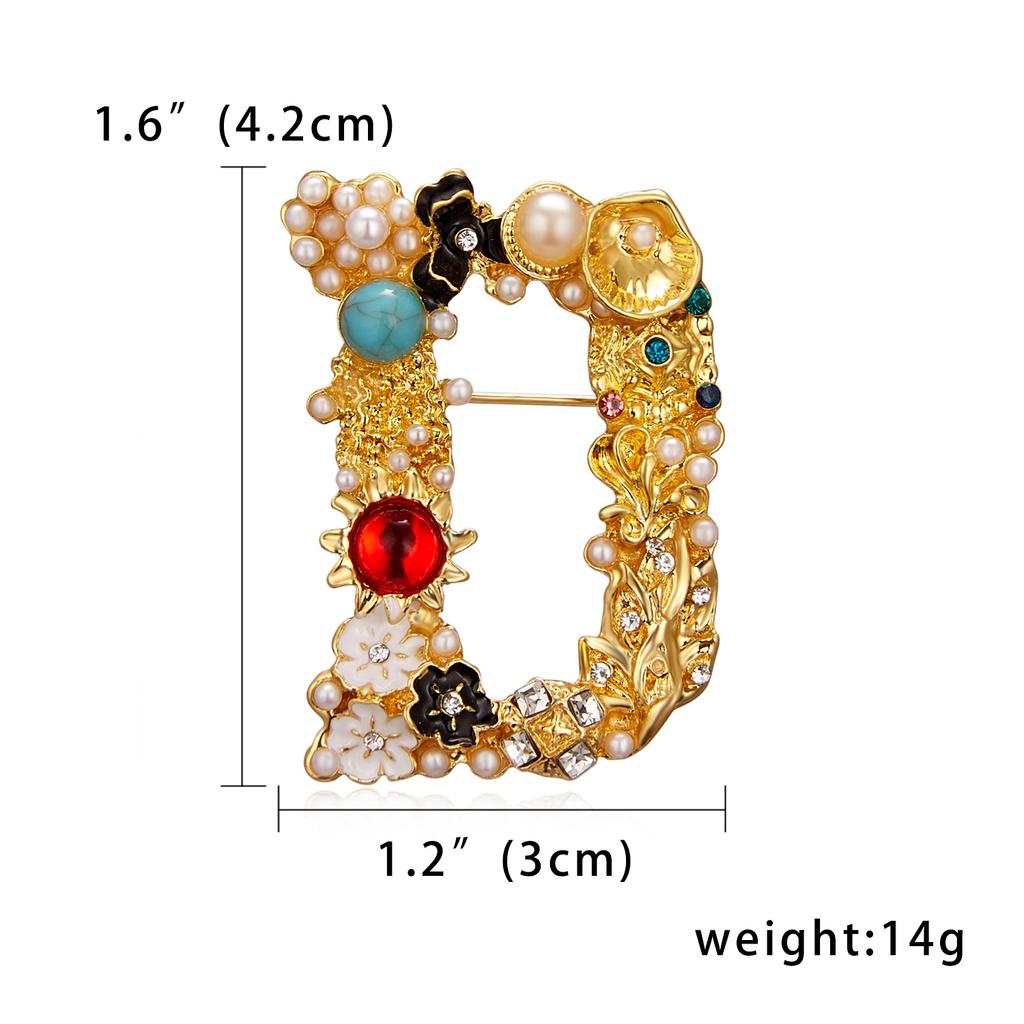Rinhoo Trend Luxury Letter A D G S M Zirconia Baroque Brooch English Alphabet Imitation Pearl Rhinestone Initial Pin Lapel Badge