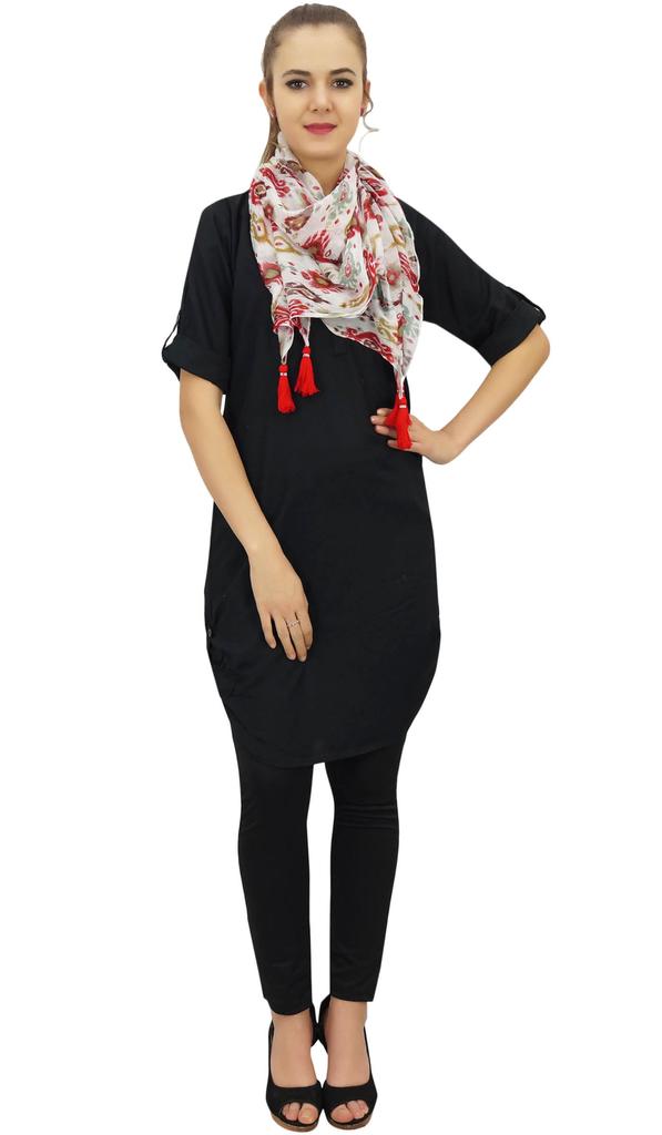 Bimba Casual Women Black Kurti Cotton Designer Tunic Kurta Dress With