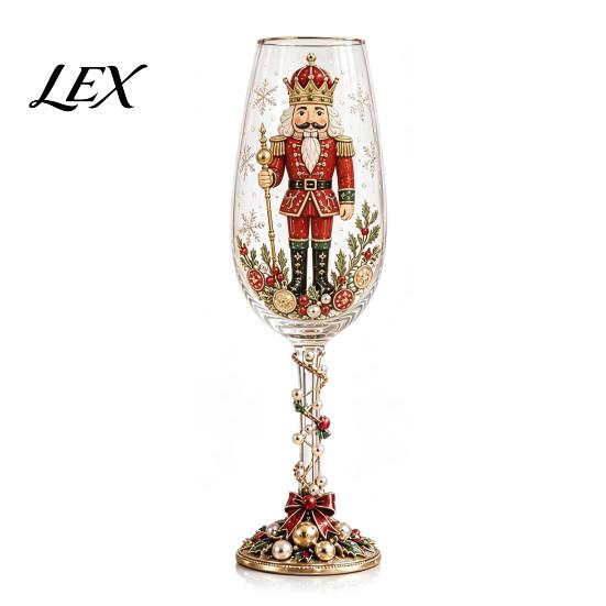Decorative Glass for Holiday Christmas Nutcracker Champagne Glass, 350ml Hand Painted Wine Festive Tabletop Decor Drinkware Table And New Year