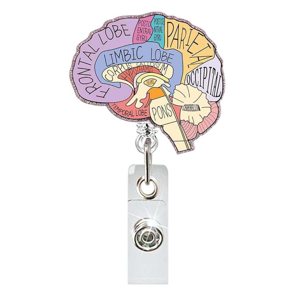 Medical Heart Lung Brain Acrylic Glitter Retractable Badge Reel Rotating Crocodile Clip ID Badge Holder for Doctor Nurse