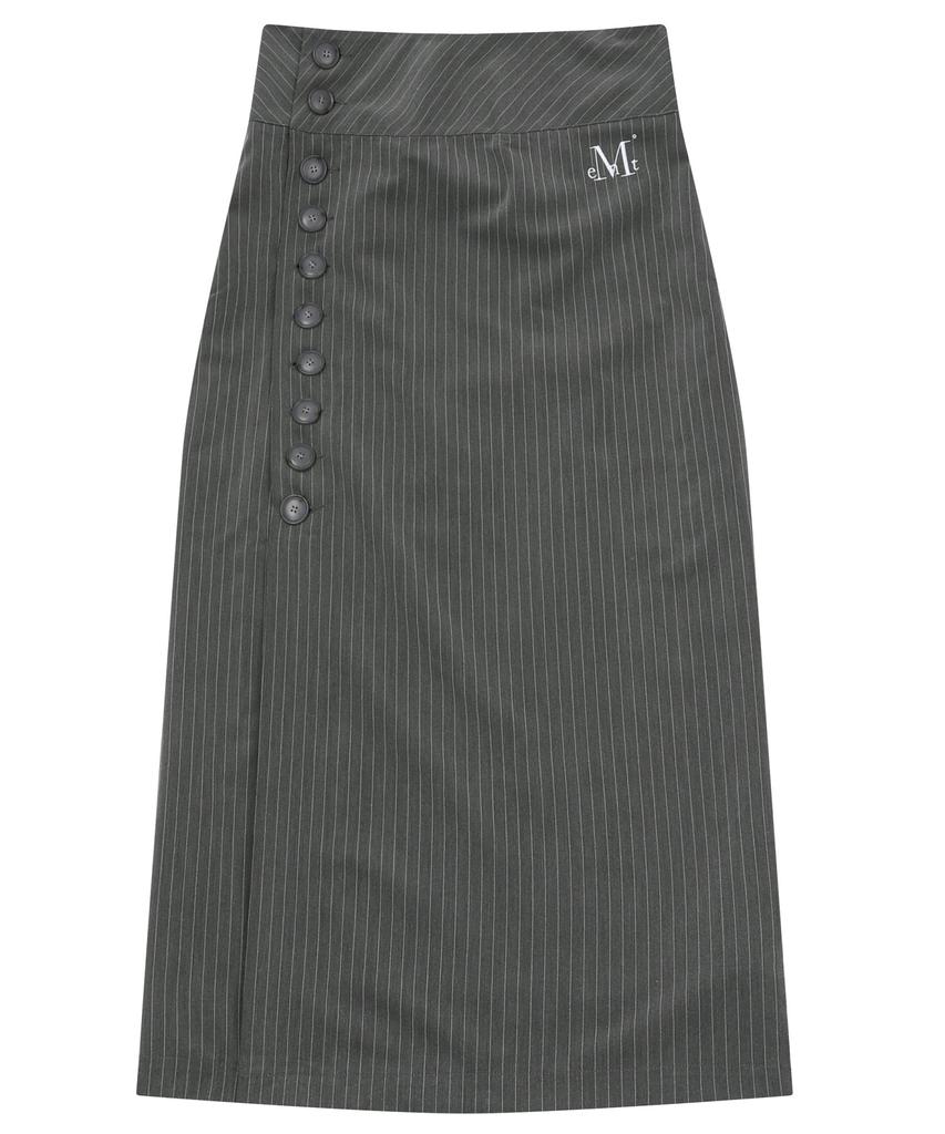 Mucent Tilt Stripe Button Point Long Skirt