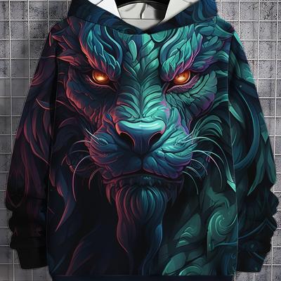 Мужская толстовка с капюшоном с 3D-принтом, топы с изображением животных, тигра, льва, с длинным рукавом, осенняя мода, мужской топ с драконом, свободный уличный стиль