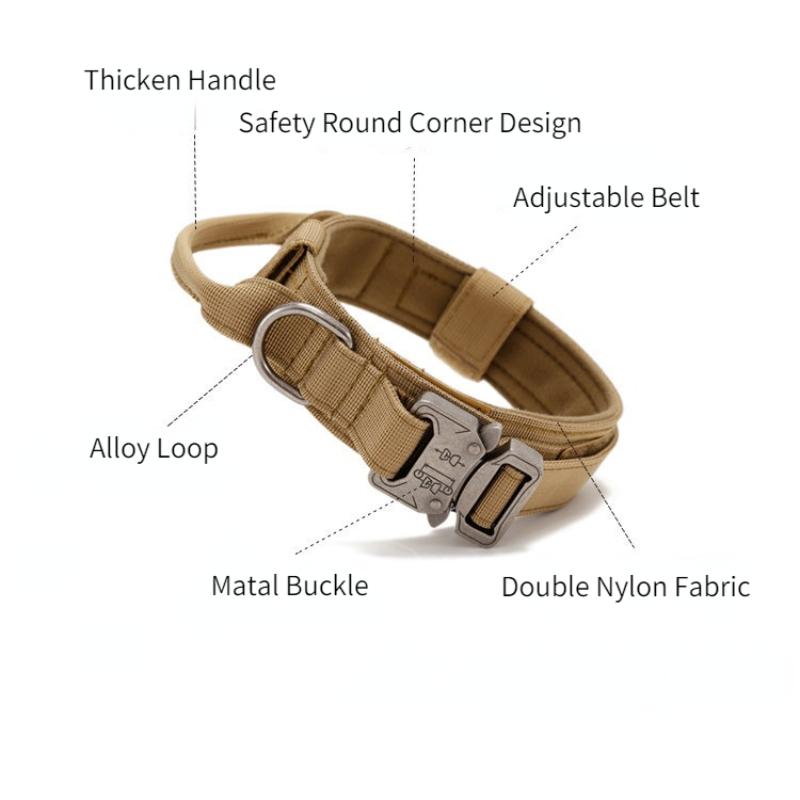 Military Tactical Dog Collar Zinc Alloy Buckle Reinforced Hook Loop Duarable Handle for Training German Shepard K9 Large