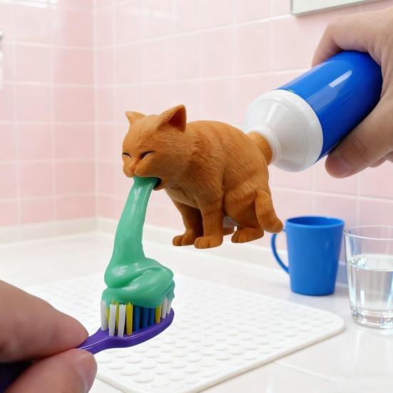 Yousheng Funny Pet Toothpaste Dispenser Pooping Dog Toothpaste Tube Topper Cat Vomiting Toothpaste Dispenser Gag Gift for Family Friends Dog Lovers
