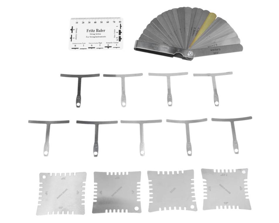 15-Piece Guitar Repair Tool Set: String Height, Gap, T-Square, and Fretboard Radius Gauges