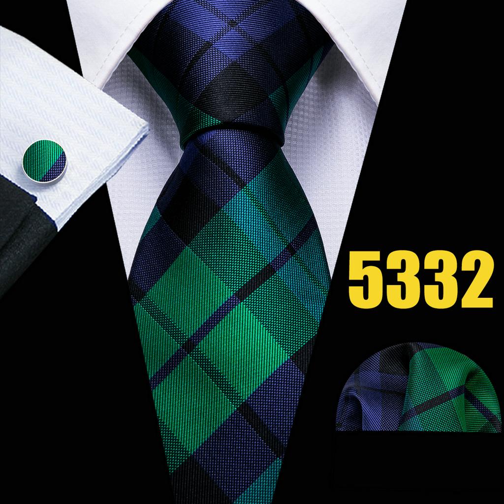 Barry.Wang Mens Fashion Tartan Plaid Ties Hanky Cufflinks Formal Wedding Casual