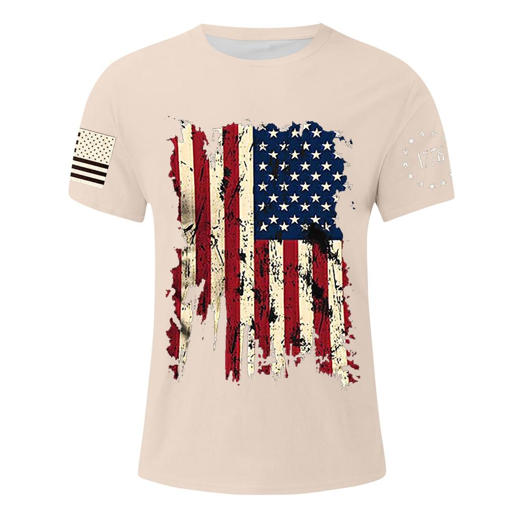 Men's Flag Printed T-Shirt Men's Loose Casual Short Sleeve Top