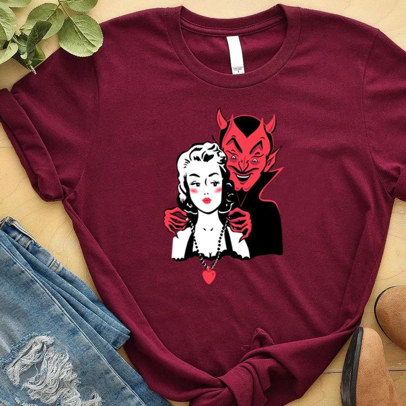 Футболка Deal with The Devil для женщин на Хэллоуин, забавная, темная, острая, гранж, одежда для духов, готический топ, винтажная футболка, дропшиппинг