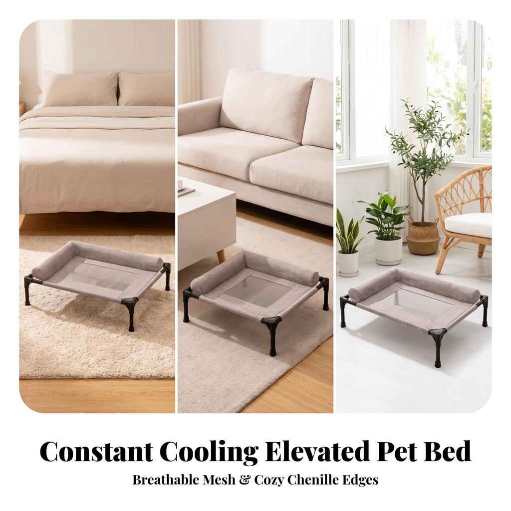 Raised Dog Cot with Padded Sides Cooling Elevated Pet Bed Bolsters for Dogs