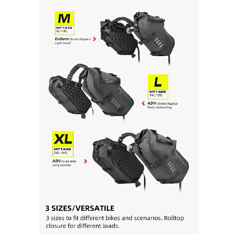 Rhinowalk 2 Pcs Motorcycle Saddle Side Pannier Bag 18L/28L/48L Waterproof Universal Motorbike Riding Luggage Storage Travel Bag