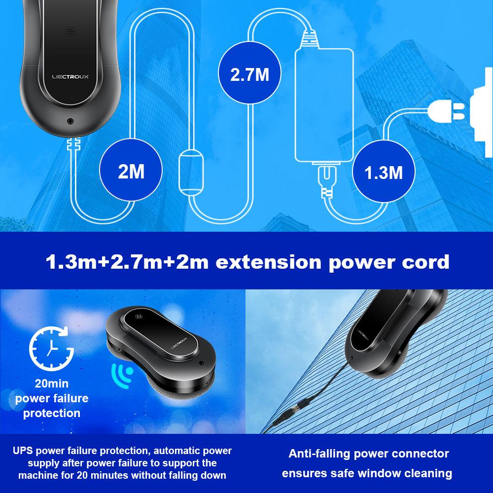Робот-мойщик окон LIECTROUX YW810, Двустороннее распыление воды, Сухая и влажная уборка, Маршрут ИИ, Бесщеточный двигатель и вентилятор, Управление через приложение и пульт