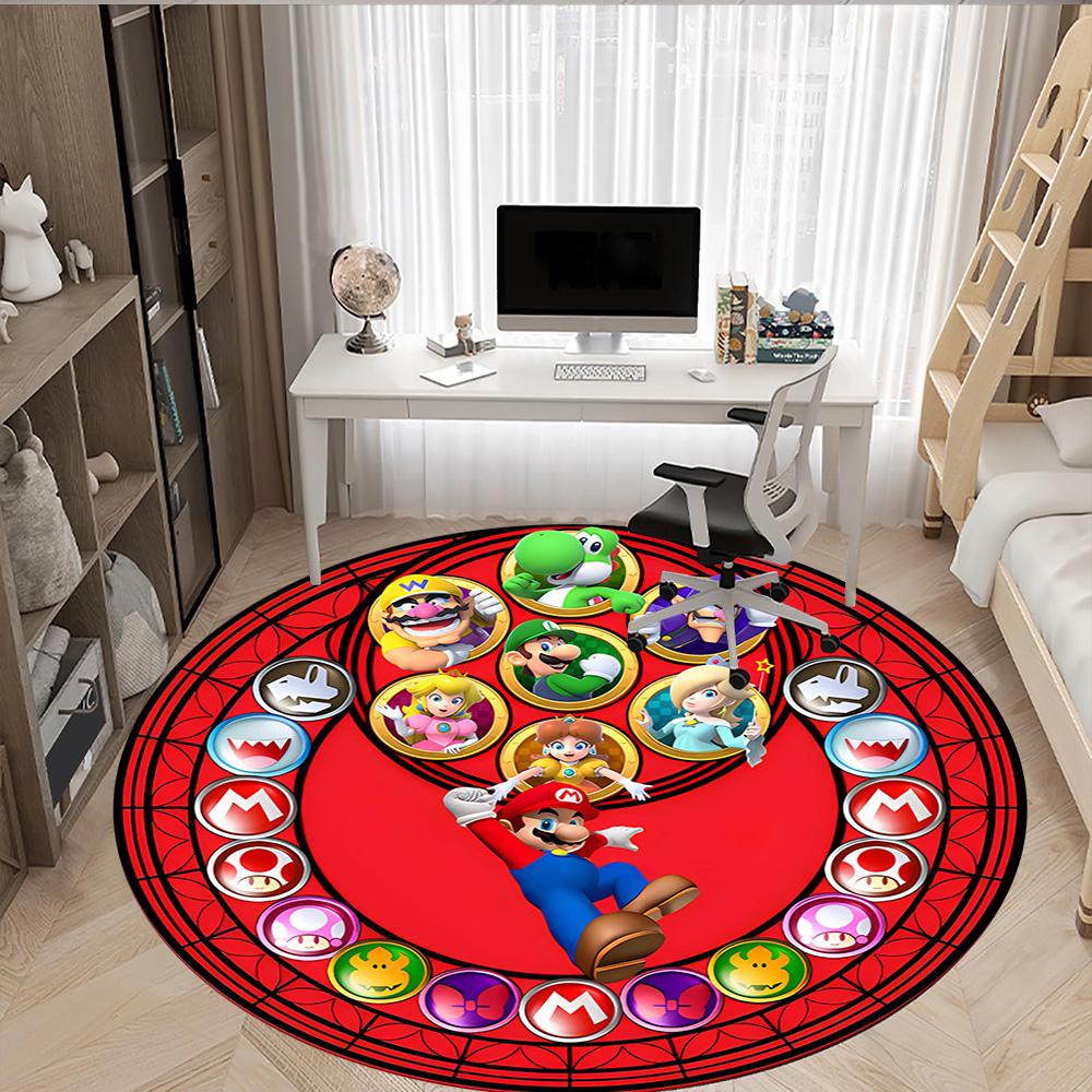 1pc Mario Kart Colorful Rumble Round Rug Flannel Fun Playful Design Living Room Bedroom Floor Mat Home Decoration Kids Room Carpet Y82826