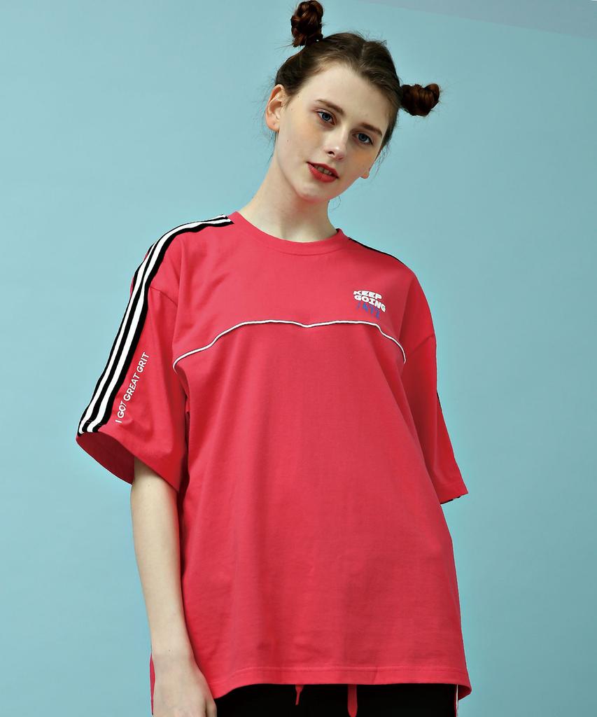 BEMIGHTY Piping Cut Sleeve Taping Short Sleeve T-Shirt Pink