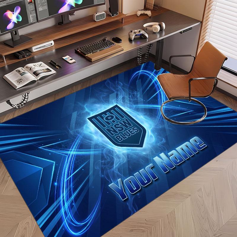 Custom Rug NSW Blues Pattern Print Name Text Soft Non‑Slip Floor Carpet for Home Indoor Decoration