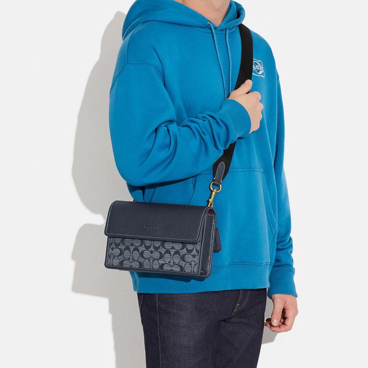New COACH Turner Mulberry Silk Plain Weave Fabric Shoulder Bag, Crossbody Bag Medium Size Men's Denim Blue CH828-B4DE