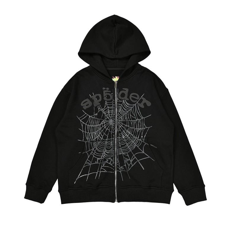 High-Quality Fleece Spider Web Hooded Sweatshirt Tracksuit Hip Hop Style Teens Young Adults