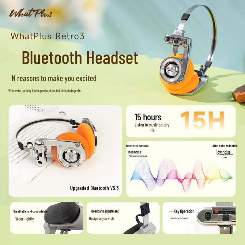 Беспроводные Bluetooth-наушники WHATPLUS Retro 3 с гальваническим покрытием