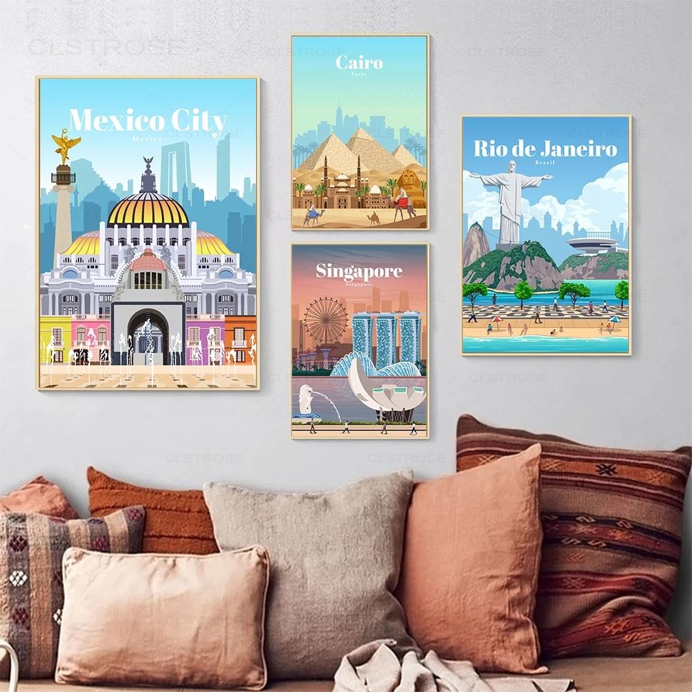 City Travel Landscape Poster Spain Australia Singapore Mexico Agra Canvas Prints Nordic Wall Art Picture Livingroom Office Decor No Frame