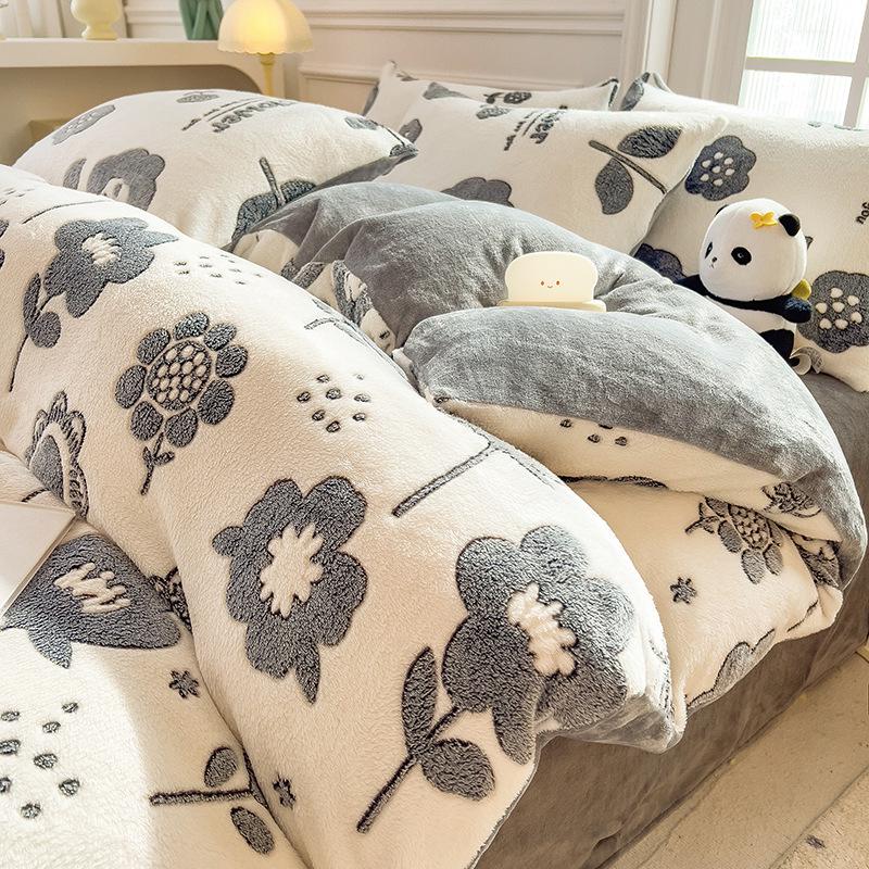 Winter Milk Velvet Flannel Duvet & Bed Sheet Set - Thick, Double-Sided, High Gram Weight, 3-Piece