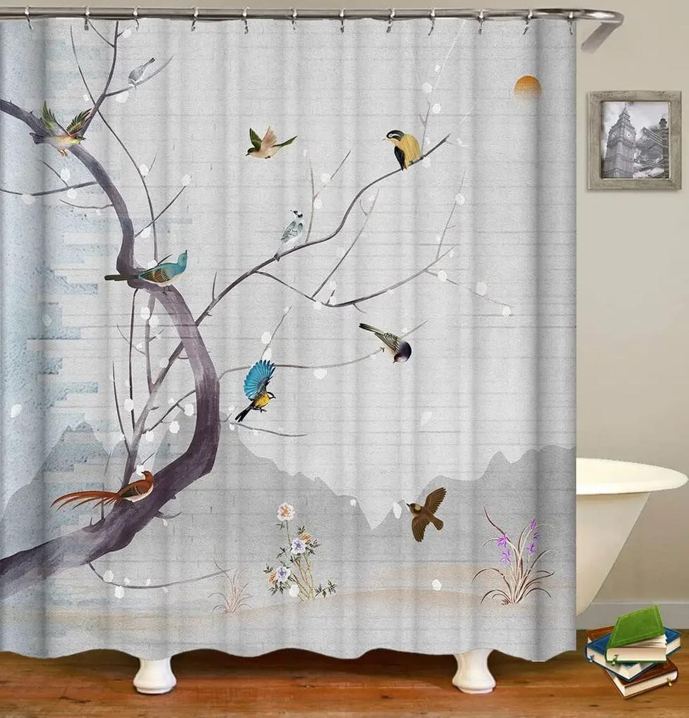 Милая занавеска для душа с птицей Роули, разноцветная, с забавным принтом животных, занавеска для душа с водонепроницаемой тканью, экран для ванной комнаты, декор для ванной комнаты