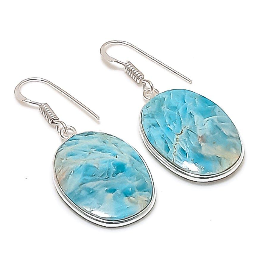 Натуральный Неоново-синий Апатит Камень Серьга из Стерлингового Серебра 925 пробы 1.62" AE-11462