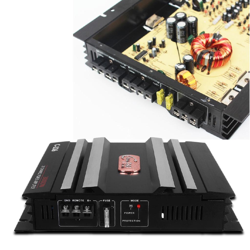 DC 12V 3800W C-236 2-канальный мощный автомобильный аудиоусилитель Bass AMP Алюминий