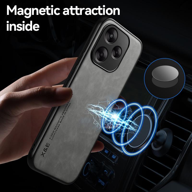 For Xiaomi Poco M6 4G Case Leather Car Magnetic Holder Cover For Pocco Poxo Poko Little M6 M 6 PocoM6 4G Soft TPU Silicone Coque