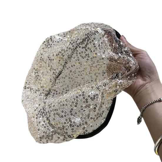 Женская кружевная шляпа с пайетками, декорированная ажурным узором, однотонная шляпа-берет, регулируемая окружность головы, тонкий головной убор для выпускного бала, косплея