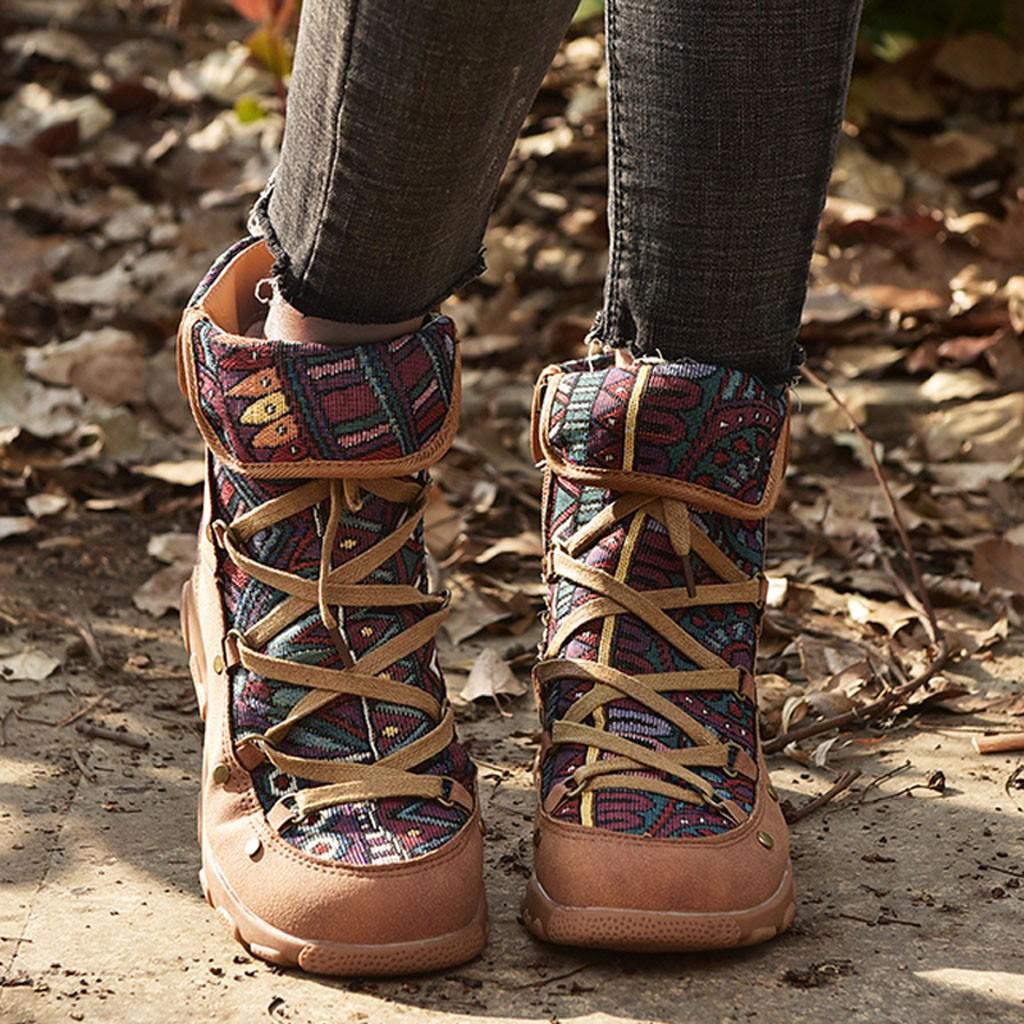 Retro Style Women Embroidery Flat Zipper Keep Warm Short Boot Round Toe Shoes