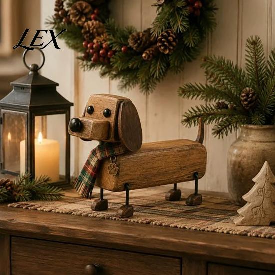 Bookshelf Decorative Accents Plaid Scarf Dachshund Figurine, Retro Dog Statue with Paw Miniature Puppy Decoration Print Charm, Handcrafted Mini