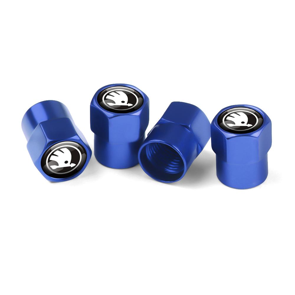 REOY4 4Pcs Car Wheel Tire Valve Caps Air Stem Dust Cover Accessory For Skoda Kodiaq Octavia Enyaq Kamiq Scala Rapid Superb Karoq Yeti