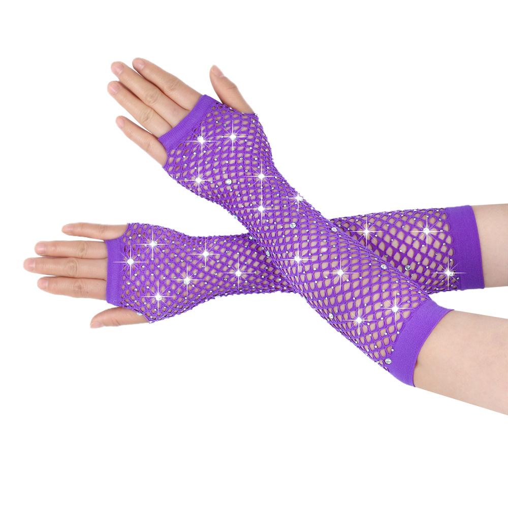 Перчатки с бриллиантами для вечеринок, рыболовная сеть, эластичные сетчатые перчатки, ретро-ночной клуб, сексуальные, горячие, длинные перчатки с бриллиантами