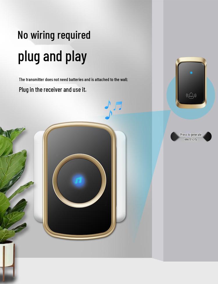 Wireless Waterproof Self-Powered Doorbell for Home with Ultra-Long Range & Battery-Free Remote for Elderly