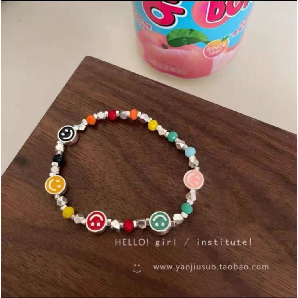 Dopamine Color Beaded Smiley Face Bracelet Female Niche Design Sense Girlfriend Student Jewelry Light Luxury High-end Jewelry