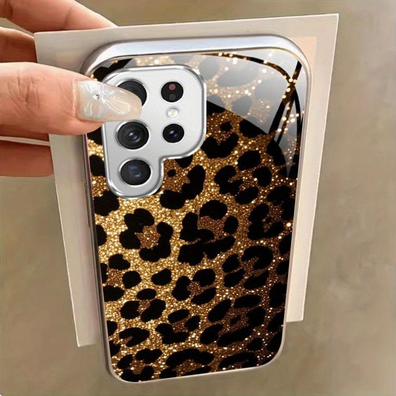 Позолоченный чехол для телефона из закаленного стекла, Galaxy S26 S25 S24 S23 S22 Ultra Plus. Имеет золотистое покрытие с принтом леопарда