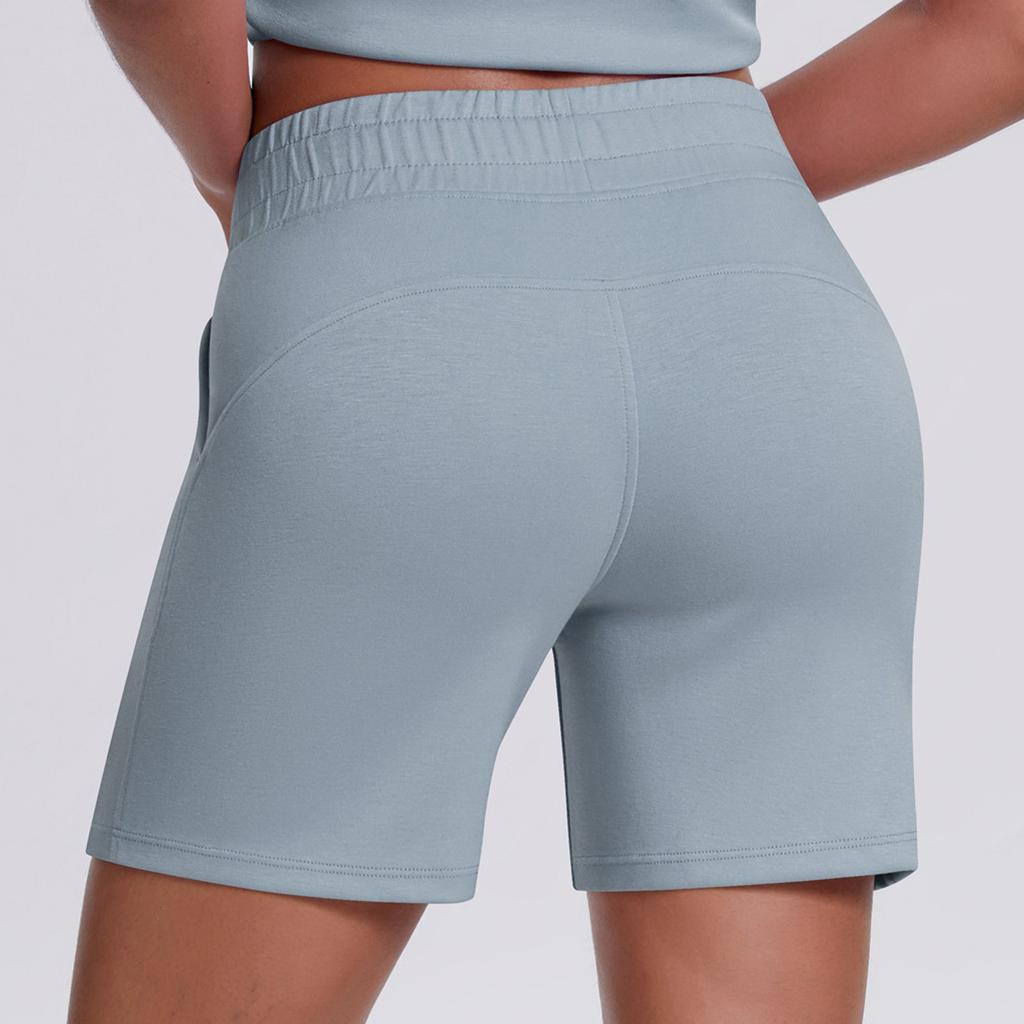 Women's Casual Loose Solid Color Drawstring Pocket Yoga Running Fitness Three Quarter Shorts