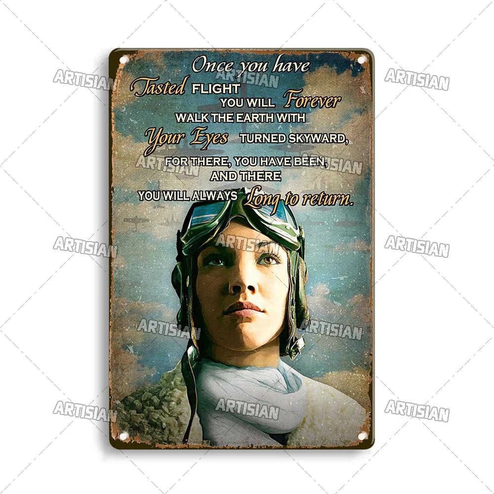 Artisian Pilot Metal Sign Flight Attendant Tin Plate Airplane Aviation Decorative Plaque Wall Decor Garage Bar Pub Club Hotel