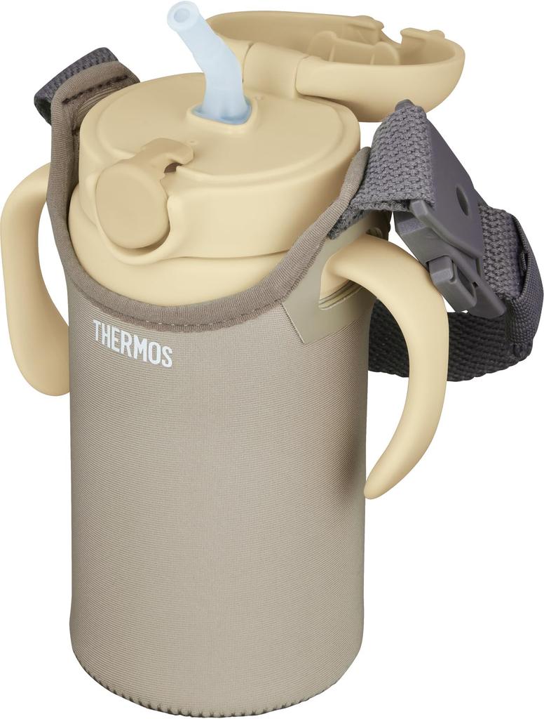 Thermos Straw Mug Pouch, 350ml Capacity, Beige, with Easy-AttachRemove Buckle, APK-350 BE