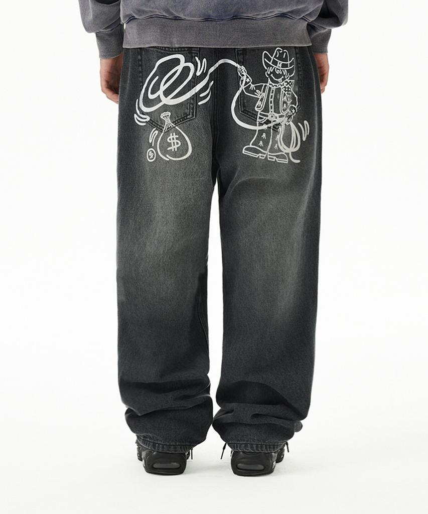 MAHAGRID Back Logo Washed Denim Pant Black(Mg2Ffmd113A)