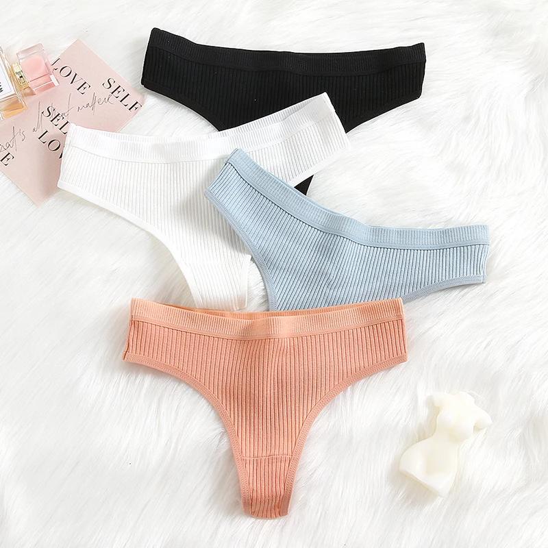 Women's Panties Cotton Breathable Thongs Striped Underwear Soft Skin-Friendly Lingerie Sports Cozy G-Strings