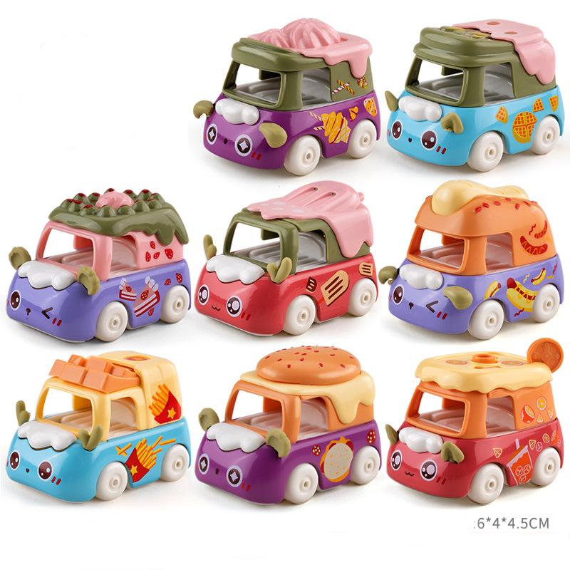 4 шт., автомобили из сплава для быстрого питания, десерт, мультяшная еда, металлические автомобили, детские игрушечные украшения, подарки на Хэллоуин и Рождество для мальчиков и девочек