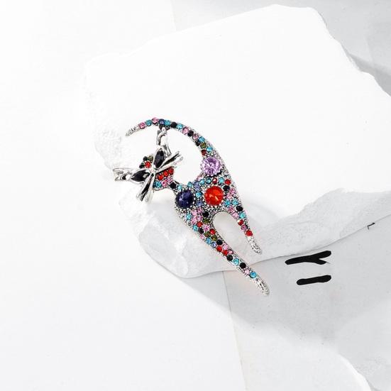 Cute Cat Shape Brooch Colorful Shining Rhinestones Inlaid Pin Suit Lapel Badge Jewelry Gift Coat Accessories