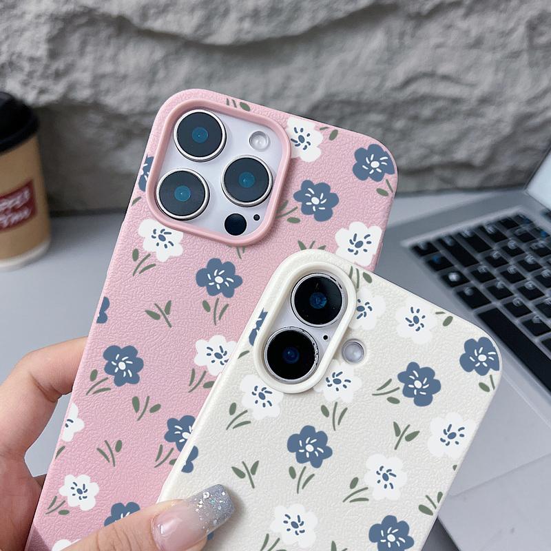 Синий цветочный узор матовая кожа текстура чехол для телефона чехол для iPhone 16 Pro Max 15 Pro 14 13 12 11 тонкий ударопрочный TPU мягкий бампер чехол