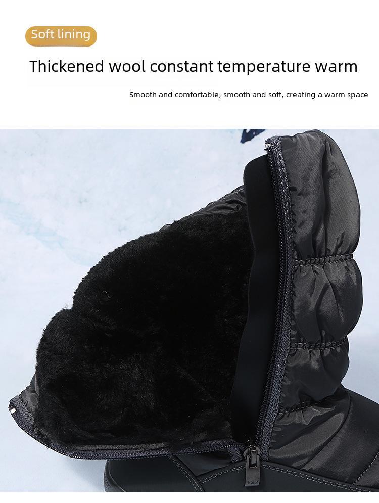 Женские камуфляжные ботинки средней высоты для снегоходов — круглый носок, толстая подошва, молния сбоку, бархат, большой размер.