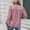 Women's V-neck Top Pullover Leopard Print Shirt Long Sleeves
